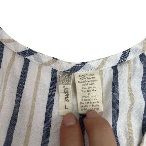 Japna Womens Striped V-Neck Ruffle Peplum Tank Top White Navy Blue Size Large - Picture 10 of 15